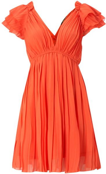 Pussycat Pleated Wrap Vneck Dress in Orange (red) - Lyst