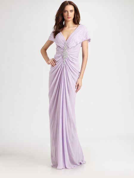 Tadashi Shoji Silk Chiffon Gown in Purple (lavender) - Lyst