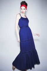 Alberta Ferretti Sleeveless Scoop Neck Ruffled Rope Tiered Maxi