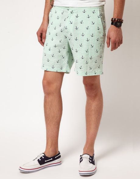 Asos Asos Stripe Shorts with Anchor Print in Green for Men - Lyst