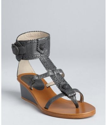  Grey Leather Gladiator Wedges 
