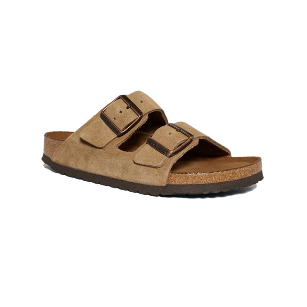 Birkenstock Mens Arizona Soft Footbed Two Band Suede Sandals in Brown ...