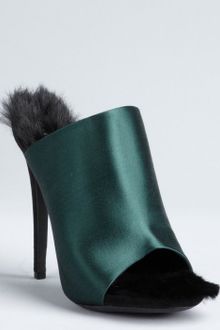 Celine Emerald Green Satin Rabbit Fur Lined Peep Toe Pumps - Lyst