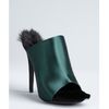 Celine Emerald Green Satin Rabbit Fur Lined Peep Toe Pumps in Green (emerald) - Lyst