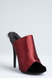 Celine Wine Satin Rabbit Fur Lined Peep Toe Pumps - Lyst