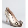 Miu Miu Grey Snake Embossed Leather Bow Peep Toe Pumps in Gray (grey) - Lyst