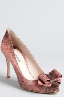 Miu Miu Pink Snake Embossed Leather Bow Peep Toe Pumps - Lyst