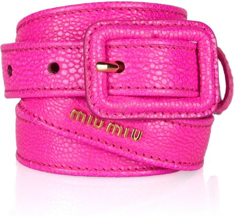 Miu Miu Stringrayeffect Leather Skinny Belt in Pink - Lyst