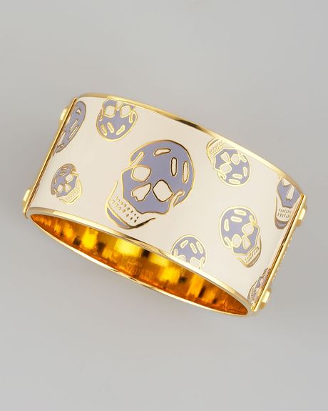 Alexander Mcqueen Large Enamel Skull Bangle Ivorylilac in Purple (lilac) - Lyst