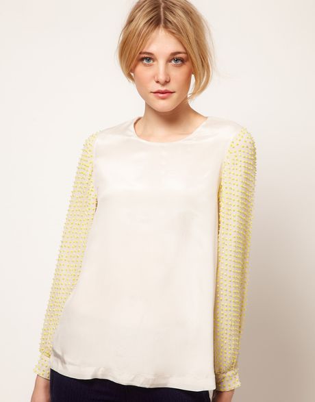 French Connection French Connection Sequin Sleeved Top in White - Lyst