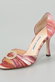 Manolo Blahnik Sedaraby Bejeweled Metallic Fabric Dorsay - Lyst