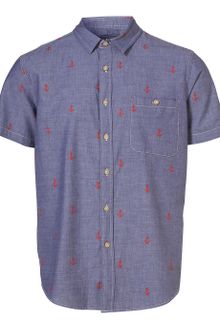 Topman Blue Chambray Anchor Pattern Short Sleeve Shirt - Lyst