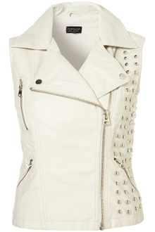Topshop Sleeveless Studded Pu Biker Jacket - Lyst