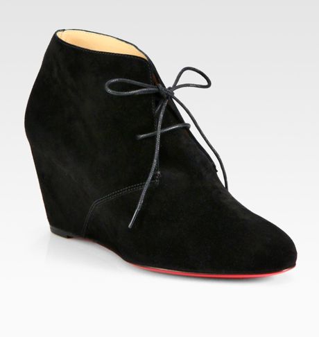 Christian Louboutin Laceup Suede Wedge Ankle Boots in Black - Lyst