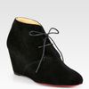 Christian Louboutin Laceup Suede Wedge Ankle Boots in Black - Lyst