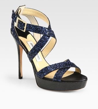  Vamp Glittercoated Leather Platform Sandals 