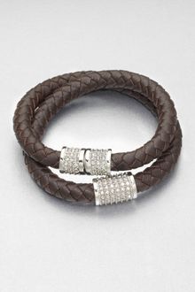 Michael Kors Stone Accented Plaited Wrap Leather Bracelet - Lyst