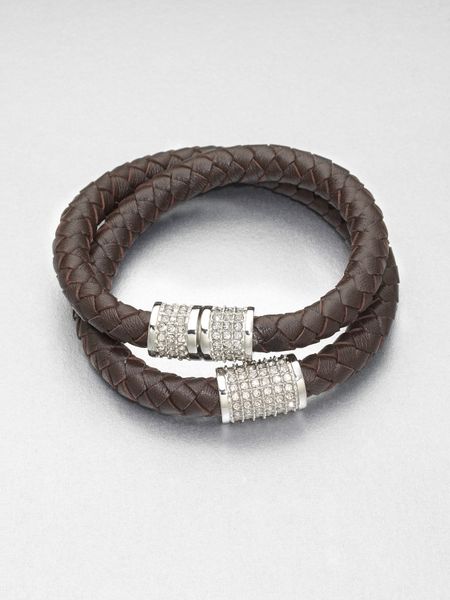 Michael Kors Stone Accented Plaited Wrap Leather Bracelet in Brown (chocolate) - Lyst