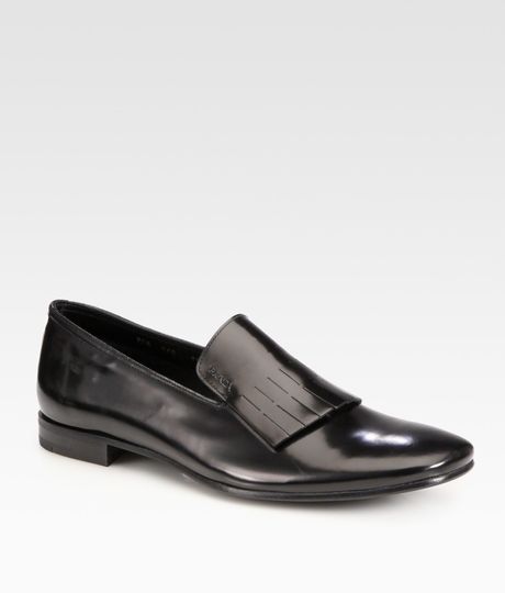 Prada Spazzalato Slipon Kiltie Loafers in Black for Men - Lyst