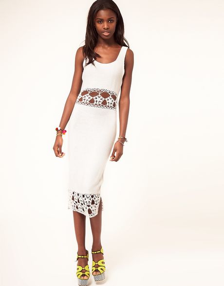 Asos Collection Asos Crochet Village Midi Dress in White - Lyst