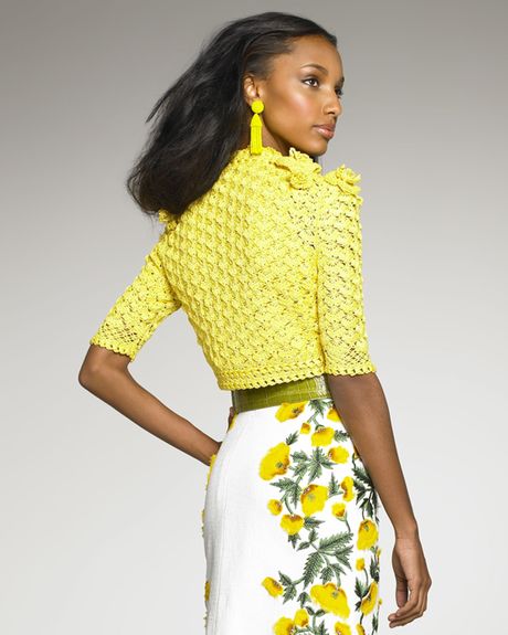 Oscar De La Renta Crocheted Bolero in Yellow (daffodil) - Lyst