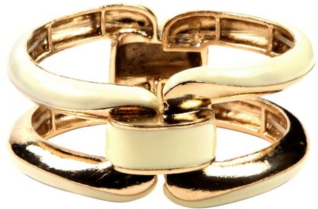 Anne Klein Gold and Ivory Enamel Stretch Bracelet in Gold - Lyst