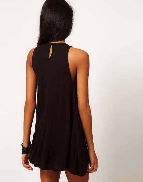 Asos Collection Asos Tunic with Embroidery and Fringe Panel in Black - Lyst