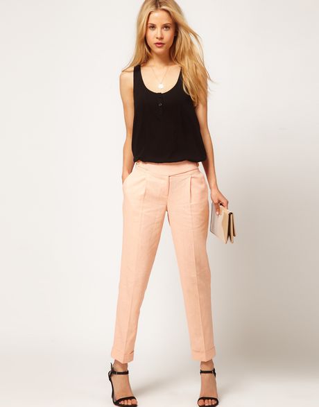 Asos Collection Asos Linen Peg Trouser in Pink (nude) - Lyst