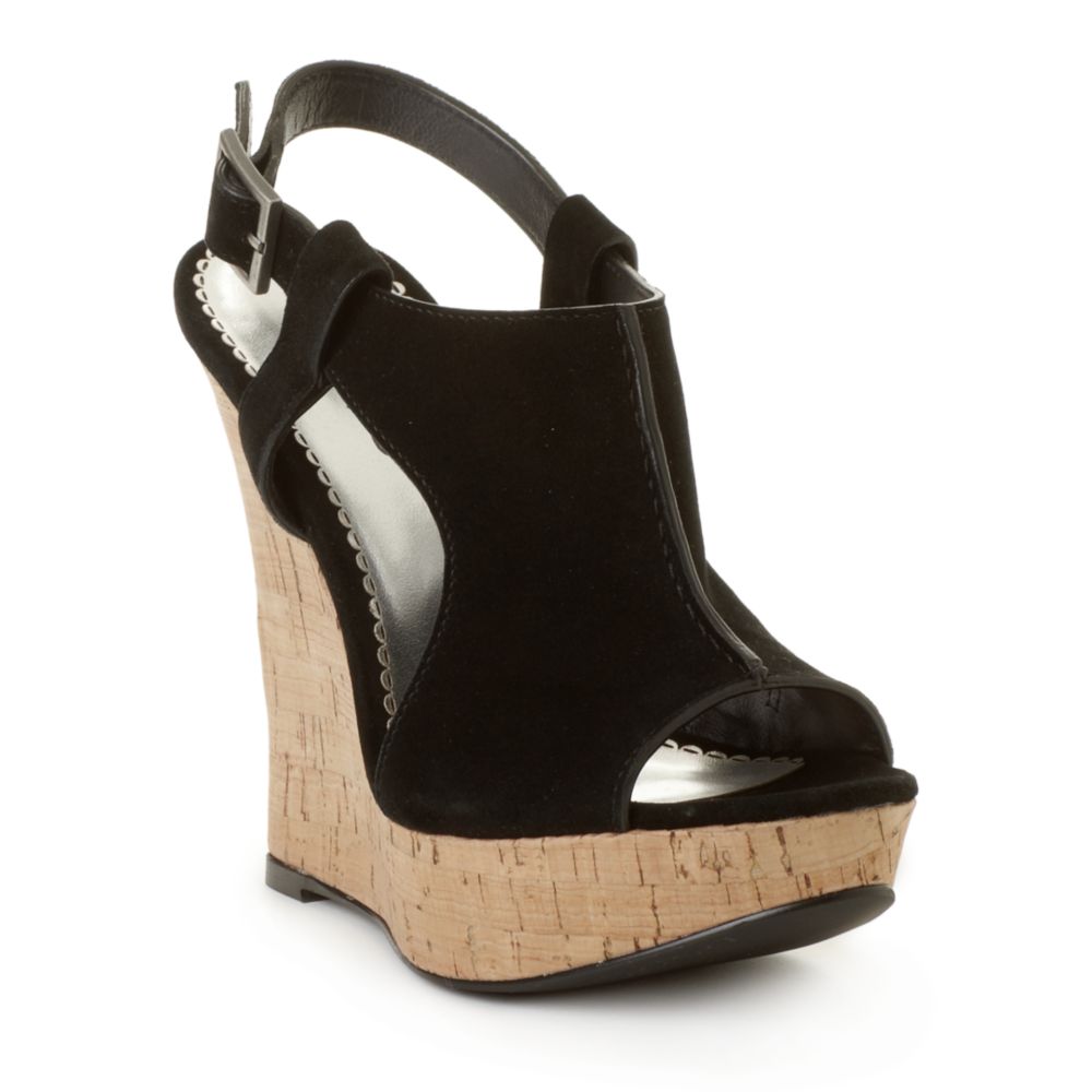 bebe black platform slides