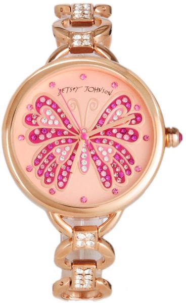 Betsey Johnson Rose Gold Tone Stainless Steel and Crystal Accent Bracelet Watch  in Pink (rose) - Lyst