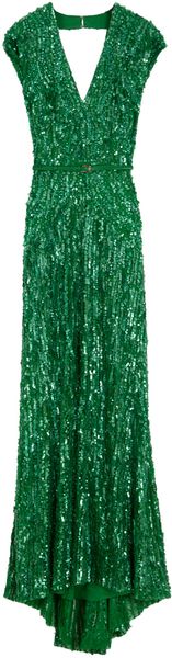 Elie Saab Cap Sleeve Vneck Beaded Dress  - Lyst