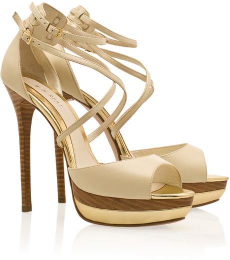 Elie Saab Ankle Strap Platform Sandals in Beige (cream) - Lyst