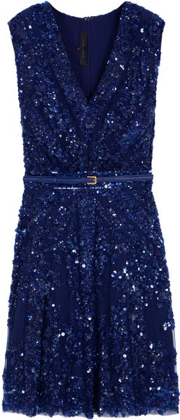 Elie Saab Short Sleeve Beaded Dress in Blue - Lyst