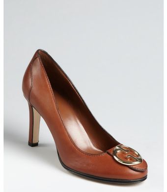  Brown Leather Barbra Gg Logo Pumps 