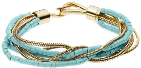 Michael Kors Gold Tone Turquoise Bead Twist Bracelet in Blue (gold) - Lyst