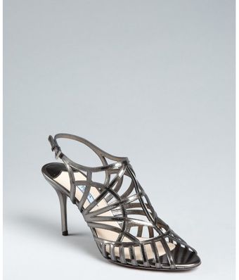 Prada Anthracite Leather Strappy Sandals - Lyst