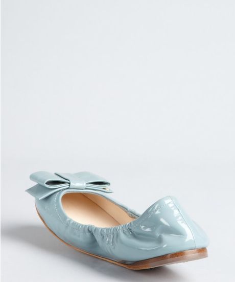 Prada Lake Patent Leather Bow Ballet Flats In Blue Lyst