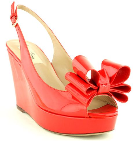 Valentino Coral Slingback Wedge in Pink (coral) - Lyst