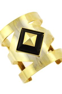 Vince Camuto Wide Gold Tone Black Square Cuff Bracelet - Lyst