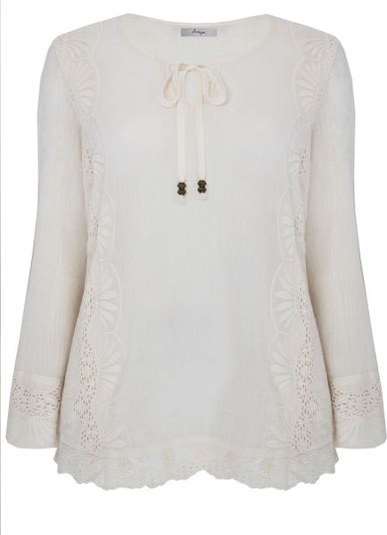 Ann Harvey Cream Crinkle Cutwork Blouse in White (cream) - Lyst