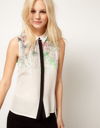 ASOS Collection Asos Premium Silk Shirt with Placement Floral and Studs - Lyst