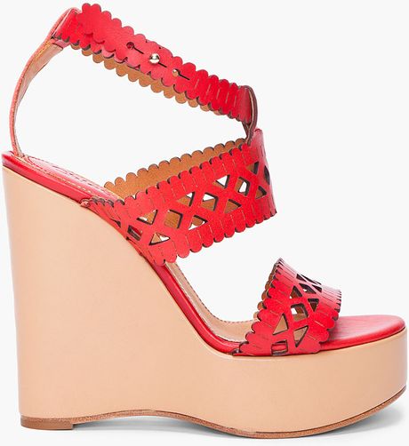 Chloé Red Laser Cut Wedges in Red - Lyst
