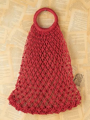  Vintage Red Woven Net Straw Bag 