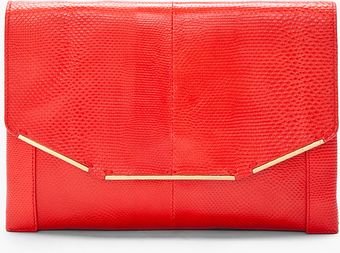  Red Snakeskin Envelope Clutch 