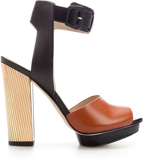 Zara Laminated Heel Sandal in Brown (two-tone) - Lyst