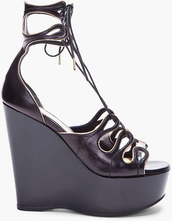 Alexander McQueen Black Laceup Wedges - Lyst