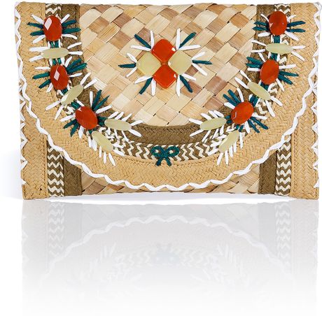 Anya Hindmarch Natural Gem Embellished Straw Ipanema Clutch in Multicolor (natural) - Lyst