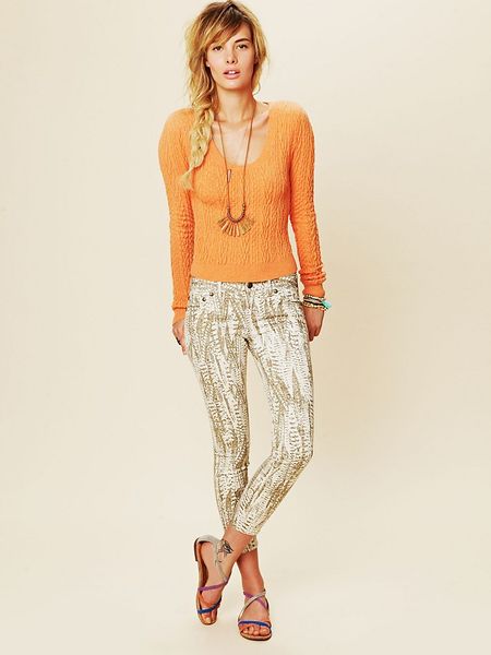 Free People Feather Print Ankle Crop in Beige (cream combo) - Lyst