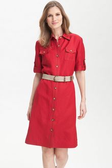 Tahari By Arthur S. Levine Belted Linen Shirtdress - Lyst