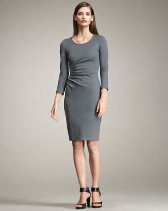  Side-ruched Bracelet-sleeve Dress 
